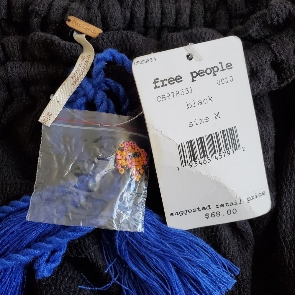 NWT Free People No More Tears Embroidered Front Tie Tassle Tube Bandeau Top Sz M
